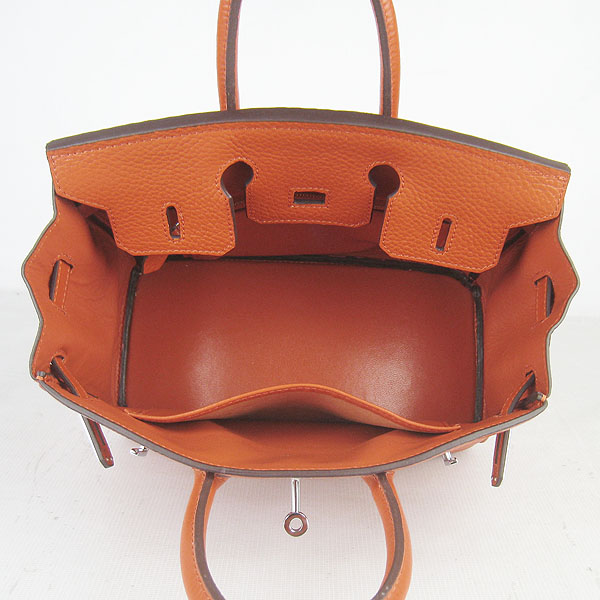 Super A Replica Hermes Togo Leather Birkin 25CM Handbag Orange 6068 - Click Image to Close